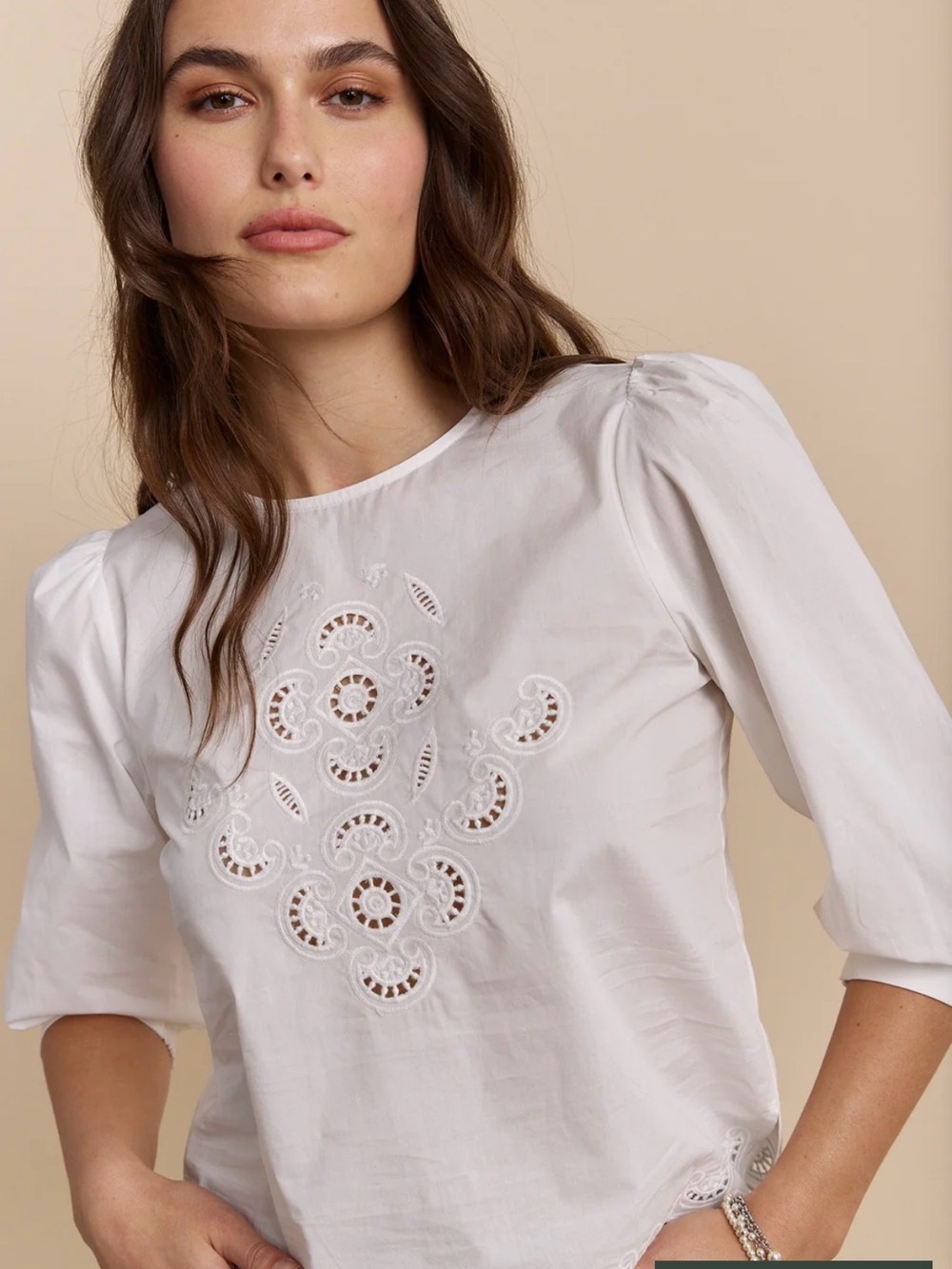 Tristan White Eyelet Embroidered Puff Sleeve Blouse